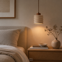 OCS - Kaishu Minimalistische Japandi Hanglamp - Travertijn & Walnoothout