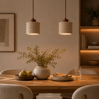 OCS - Kaishu Minimalistische Japandi Hanglamp - Travertijn & Walnoothout