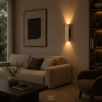 OCS - Ayumu Japandi Wandlamp van Natuursteen - Travertijn & Houten Detail
