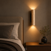 OCS - Ayumu Japandi Wandlamp van Natuursteen - Travertijn & Houten Detail