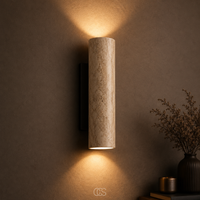 OCS - Ayumu Japandi Wandlamp van Natuursteen - Travertijn & Houten Detail