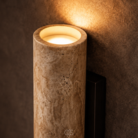 OCS - Ayumu Japandi Wandlamp van Natuursteen - Travertijn & Houten Detail