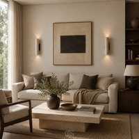 OCS - Ayumu Japandi Wandlamp van Natuursteen - Travertijn & Houten Detail
