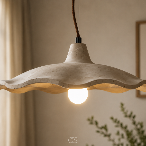 OCS - Sculpturale Wabi-Sabi Hanglamp van Travertijn - Lotusvorm Design