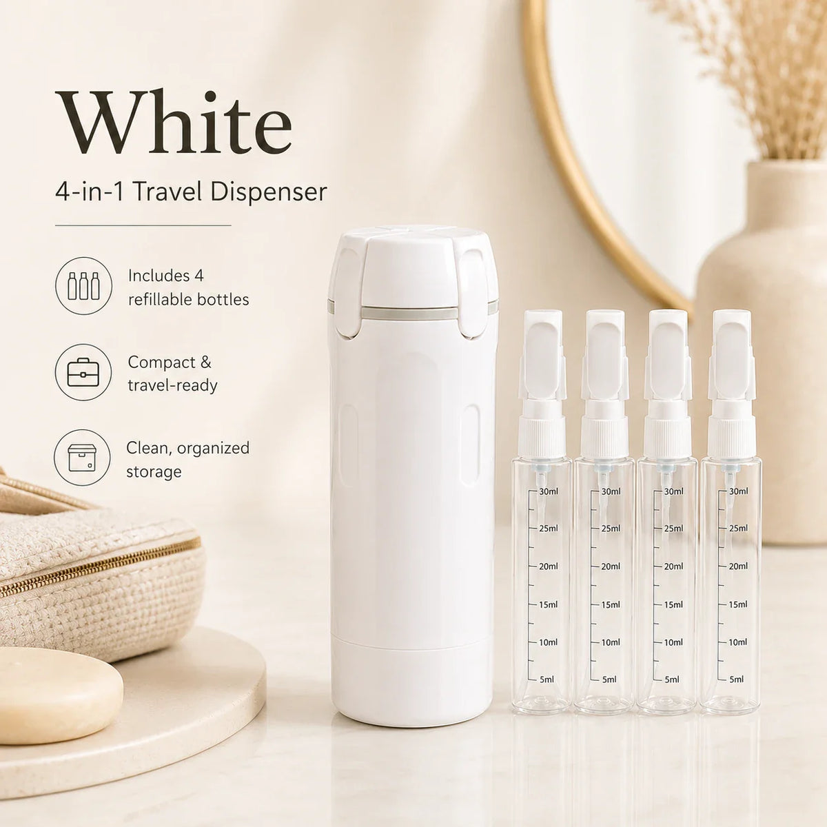 QUADOVA - 4-In-1 Travel Bottle for Leak-Free Toiletry Storage
