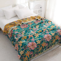 Textile City Floral Cotton 6-Layer Gauze Towel Blanket Pastoral Style Plant Flower Throw Blanket Breathable Soft Blanket for Bed