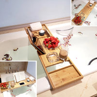 TUBLORA - Extendable Bamboo Bath Caddy for Calm, Organized Soaking