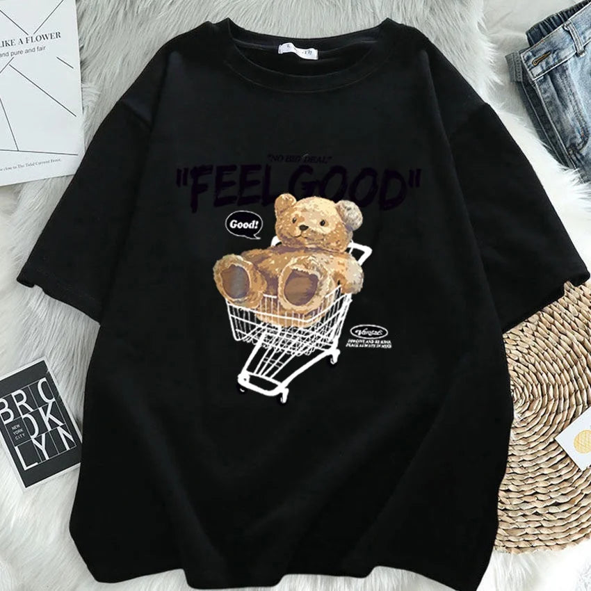 Cartoon Bear Short Sleeve T-shirt Women Loose