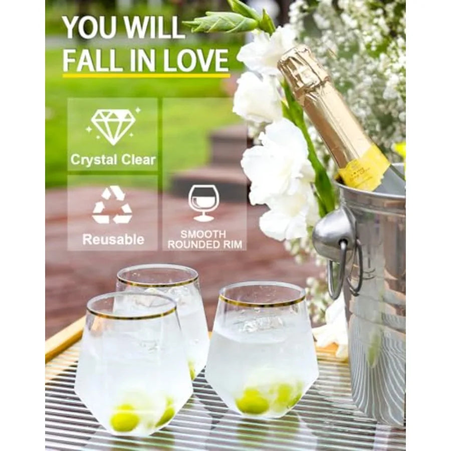 GLIMORA - Gold-Rim Stemless Cups for Shatter-Free Entertaining