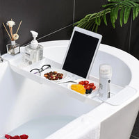 Expandable Drain Bath Shelf Caddy Tray Multifunctional Plastic Bathtub Tray Bathroom Organizer Simple Stylish Bathtub Storage