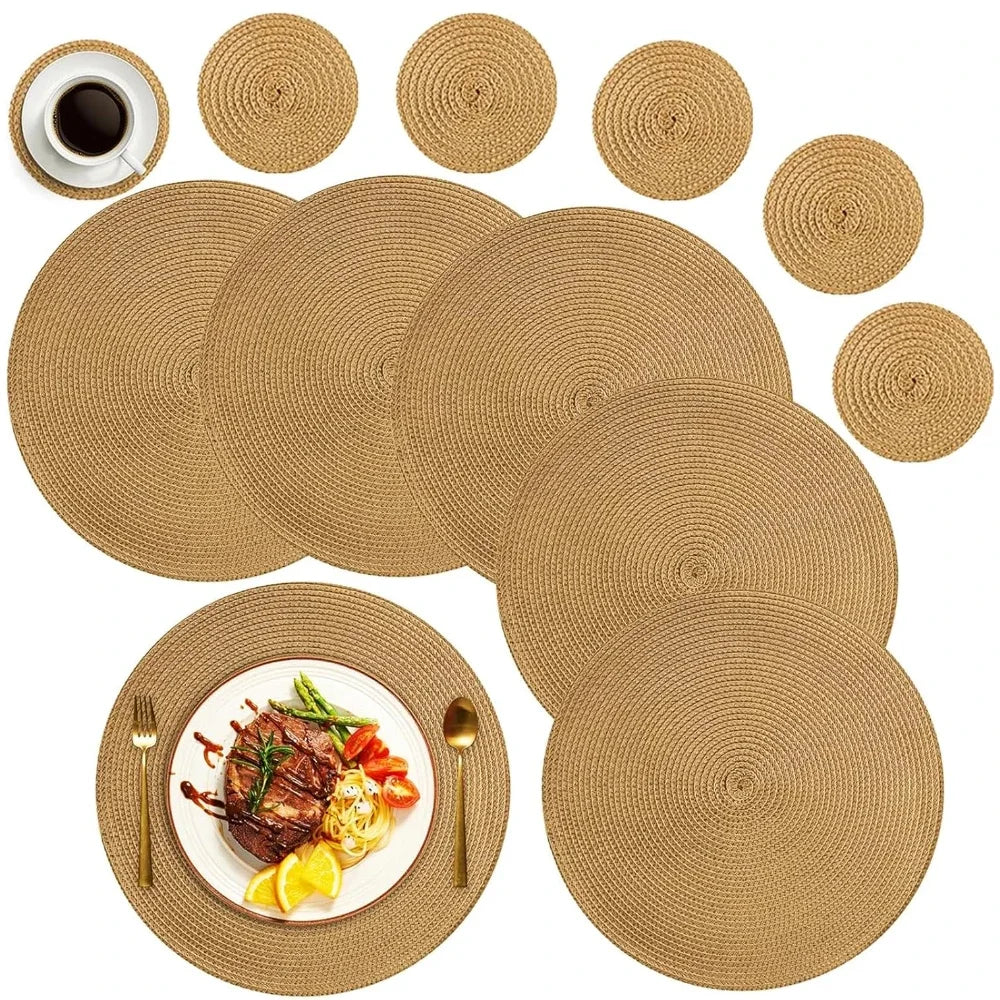 WEVLYRA - Braided Placemat and Coaster Set for Table Protection
