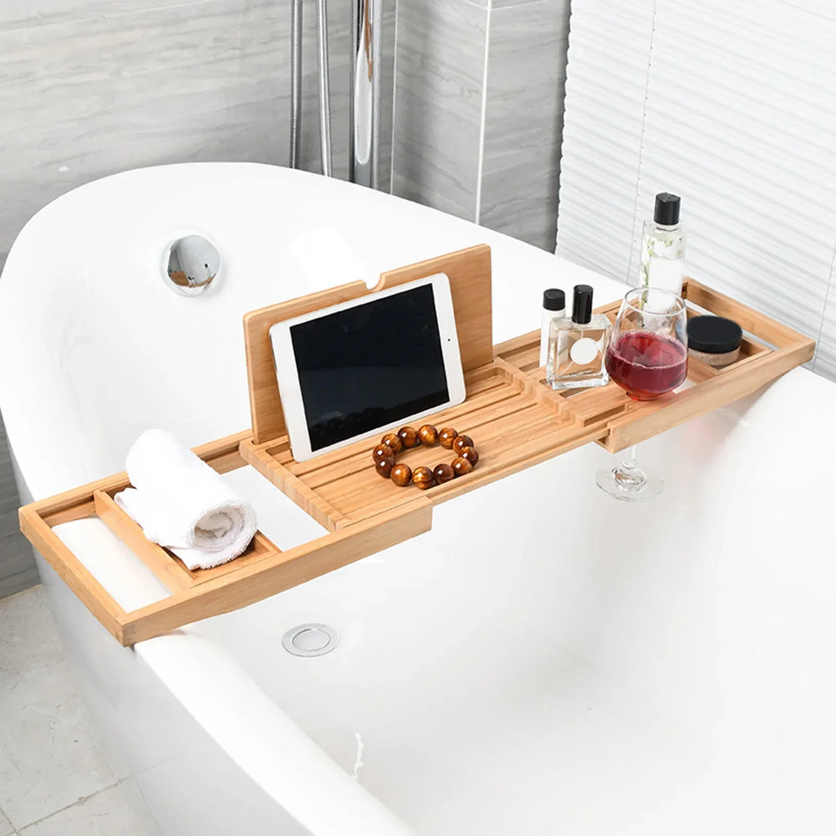 TRELUNE - Expandable Wooden Bathtub Caddy for Relaxed Soaking