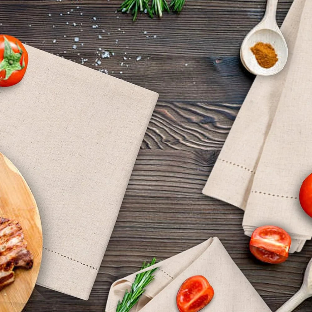 HEMVORA - Set of Six Hemstitched Linen Napkins for Refined Dining
