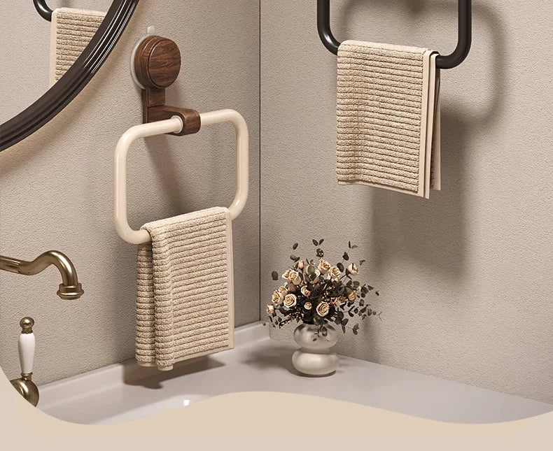 VELNORA - Walnut Towel Ring for No-Drill Bathroom Storage