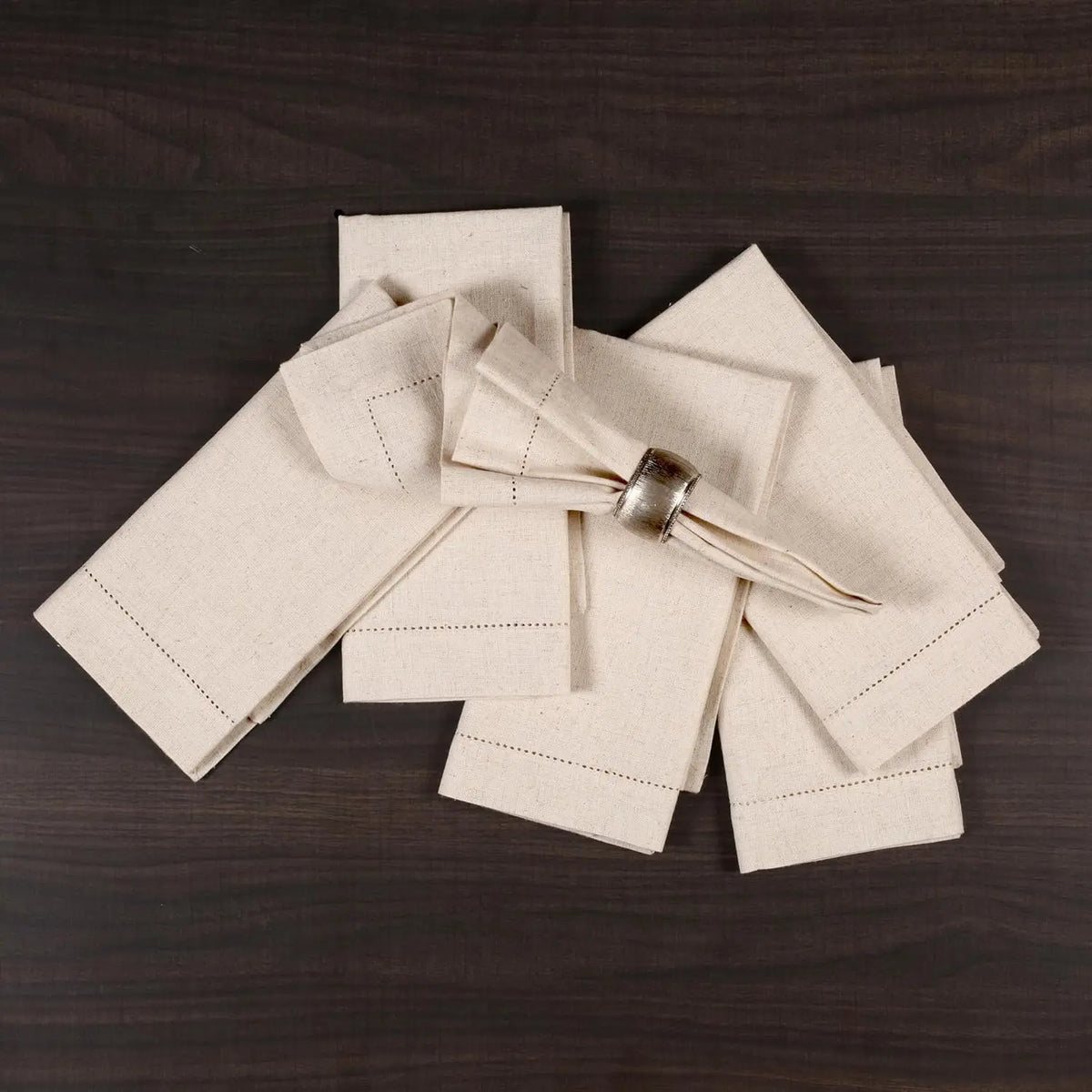 HEMVORA - Set of Six Hemstitched Linen Napkins for Refined Dining