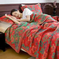 WASART Pure cotton twel muslin quilt sofa blanket bohemian floral print luxury double bed summer bedspread thin duvet king size