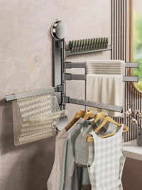 No Need To Drill Suction Cup rotating towel rack multi-bar folding rack towel rack Bathroom bath towel rack Kitchen storage rack