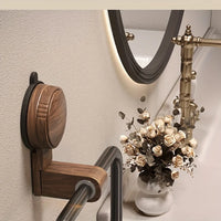 Vintage Walnut Wood Towel Ring with Suction Cup Mount, No-Drill Wall-Mounted Bathroom Towel Holder, Stainless Steel Frame