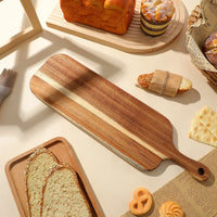 Wooden Charcuterie Board Large Serving Platter for Cheese Pizza Bread Appetizers with Handle Rustic Kitchen Cutting Board
