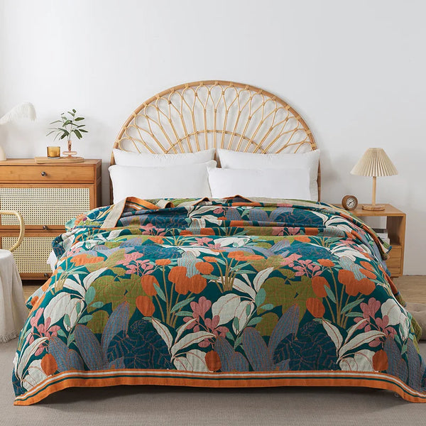New Flowers Cotton Blanket Bedspread Single Double Home Decor Sofa Cover Summer Cooling Quilt Nap Blanket Cover Soft Bed Sheet