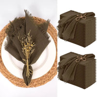 Packs Brown Napkins 16x16 Inch, Cotton Linen Handmade Cloth Napkins Bulk with Fringe Soft Rustic Boho Napkins for Wedding, Party