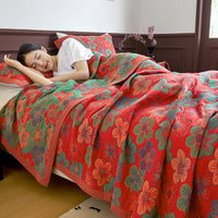 WASART Pure cotton twel muslin quilt sofa blanket bohemian floral print luxury double bed summer bedspread thin duvet king size