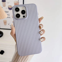 Natural Titanium PC Phone Case For iPhone 16E 12 13 14 15 16 Pro Max Plus Electroplated Grating Corrugated Hard Shockproof Cover