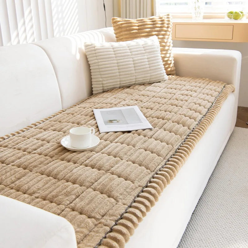 QUILVANE - Striped Flannel Sofa Pad for Warmth and Striking Style