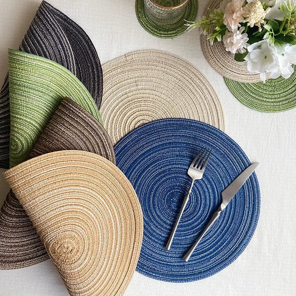 Nordic Style Imitation Cotton Yarn Placemat Round Ramie Woven Coaster Insulation Dish Mat Household Anti-scald Mat