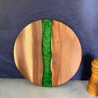 RESILORA - Round Wood And Resin Serving Board For Elegant Hosting