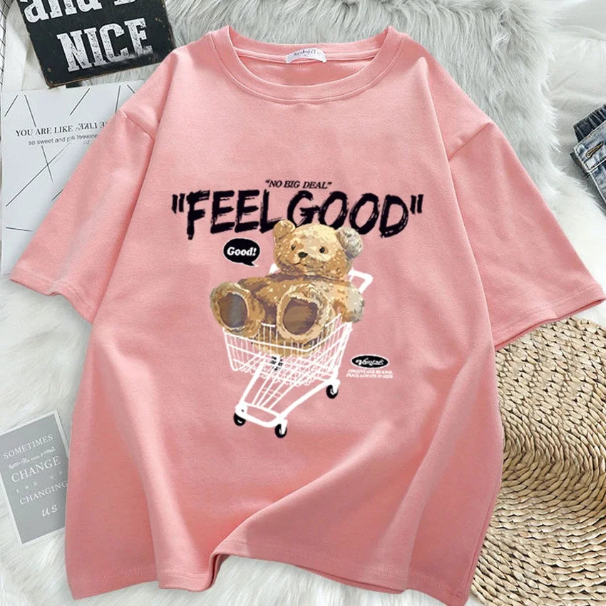 Cartoon Bear Short Sleeve T-shirt Women Loose