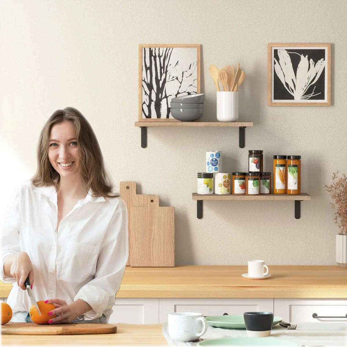 MACRIVA - Wooden Hanging Shelves for Artful Wall Storage