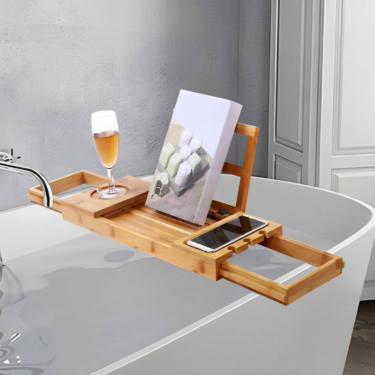 SOAKIVA - Adjustable Bamboo Bath Tray for Relaxed Soaking