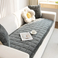 Thicken Quilting Warm Stripe Flannel Sofa Pad, for Winter Living Room Sofa Towel Multiuse Sofa Cover Slipcover