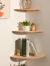 Wall Corner Shelves Wood Floating Wall Shelf Round End Wall Mounted Floating Corner Shelf for Bedroom Living Room and Kitchen