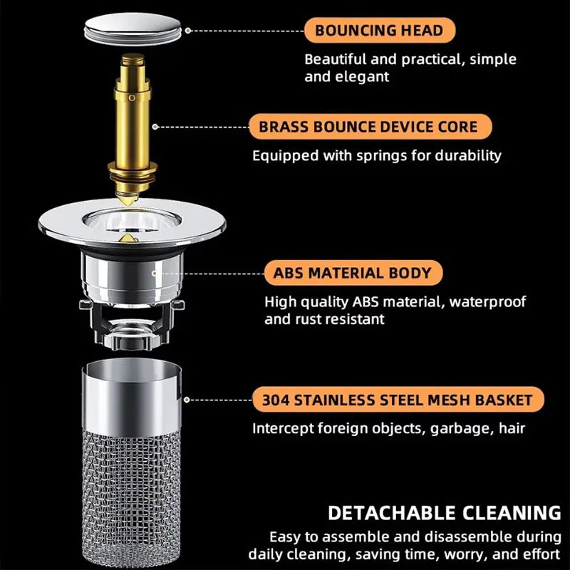 PLUVORA - Press-Type Basin Drain Stopper for Clog-Free Cleaning