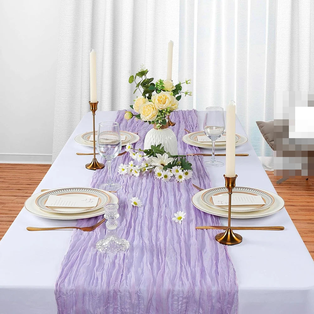 LILAVIA - Lilac Gauze Table Runner for Soft Bohemian Tablescapes