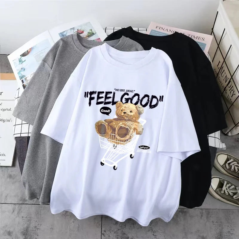 Cartoon Bear Short Sleeve T-shirt Women Loose