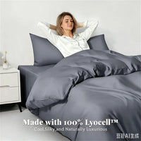 Luxury Bamboo Bedding Set with Duvet Cover Bed Sheet Pillowcases Solid Color 100% Bamboo Viscose Bedsheet Double Queen King Size