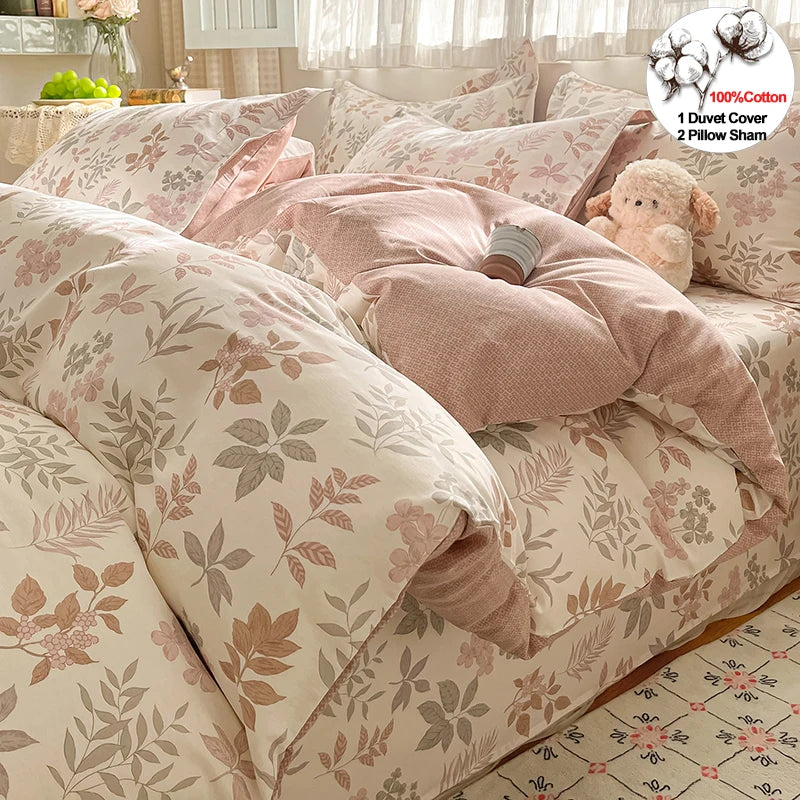 High Quality Cotton Luxury Floral Style Bedding Set 100% Cotton Duvet Cover Set 1 Duvet Cover 2 Pillow Shams Single/Double/King