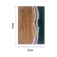 Wave Resin Acacia Cutting Board, Wooden Charcuterie Board for Meat/Fruit, Ocean Design Kitchen Chopping Block