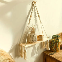 MACRIVA - Macrame Hanging Shelf for Displaying Plants and Decor