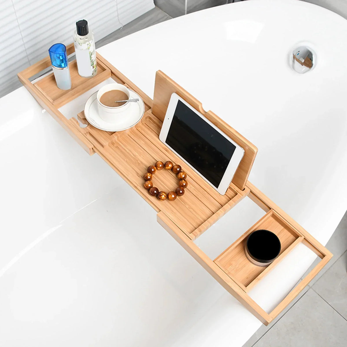TRELUNE - Expandable Wooden Bathtub Caddy for Relaxed Soaking