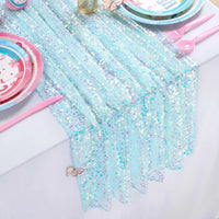 Sequin Iridescent Table Runner Boho Table Runners Glitter Sequin Tablecloth for Party Wedding Summer Mermaid Birthday Decoration