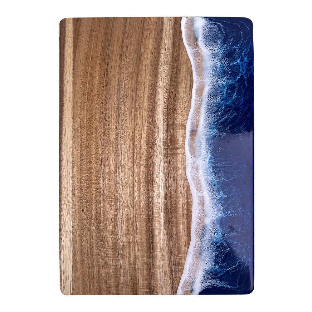 Wave Resin Acacia Cutting Board, Wooden Charcuterie Board for Meat/Fruit, Ocean Design Kitchen Chopping Block