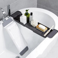 Expandable Drain Bath Shelf Caddy Tray Multifunctional Plastic Bathtub Tray Bathroom Organizer Simple Stylish Bathtub Storage