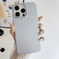 Natural Titanium PC Phone Case For iPhone 16E 12 13 14 15 16 Pro Max Plus Electroplated Grating Corrugated Hard Shockproof Cover