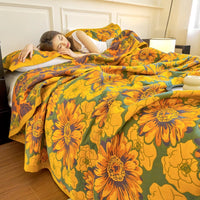 WASART Pure cotton twel muslin quilt sofa blanket bohemian floral print luxury double bed summer bedspread thin duvet king size