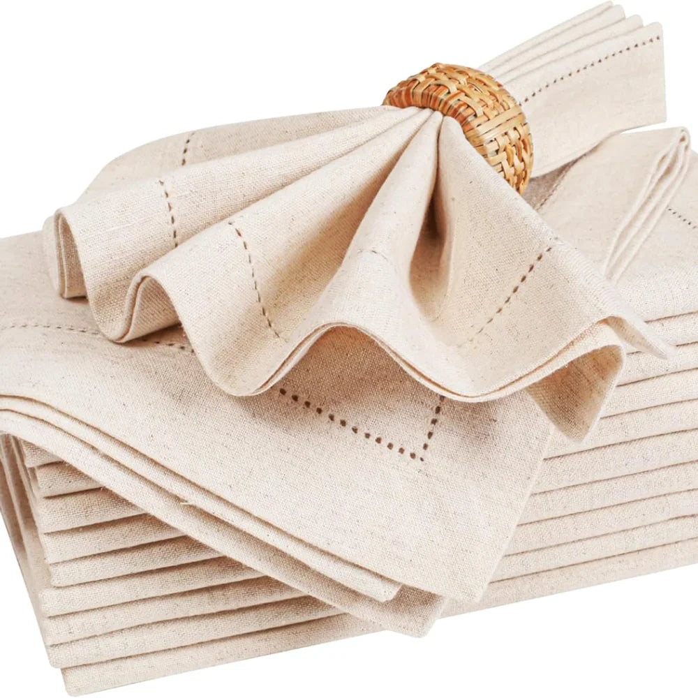 HEMVORA - Set of Six Hemstitched Linen Napkins for Refined Dining