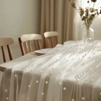 CHIFFARA - Pearl Chiffon Table Runner for Graceful Table Styling